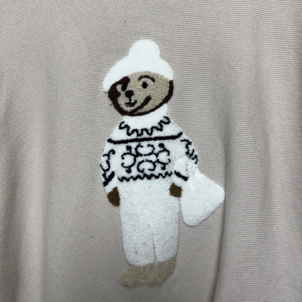 Anthropologie Aaeda Women Sweater L Beige Polar Bear Dolman Sleeve Rib Novelty